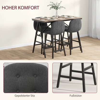 5-delige Bargarnituur, Tafel en 4 Stoelen, Knoopafwerking, Dikke Bekleding, Linnenlook, Donkergrijs