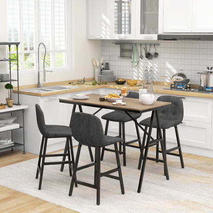 5-delige Bargarnituur, Tafel en 4 Stoelen, Knoopafwerking, Dikke Bekleding, Linnenlook, Donkergrijs